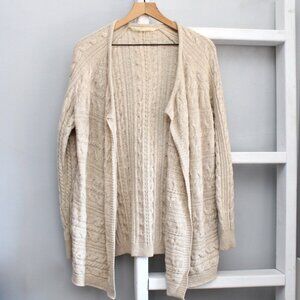 Athleta Tan Oatmeal Cable Knit Merino Wool Open Front Cardigan Size Medium